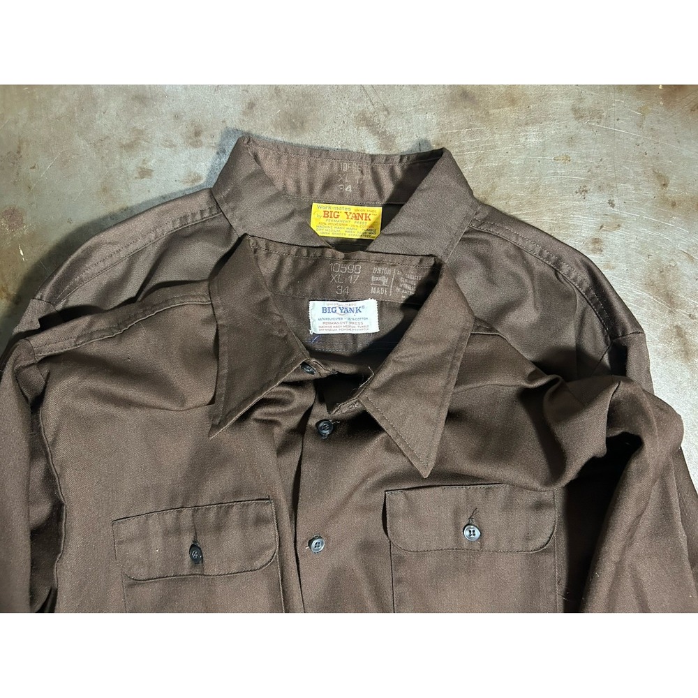 Vintage Big Yank Work Shirt (2) Mens Brown XL Button Up Mechanic Heritage 17/34
